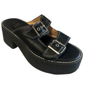 Oasis Society Gabriella Black Dual Buckle Lifted Platform Chunky Sandals Size 8